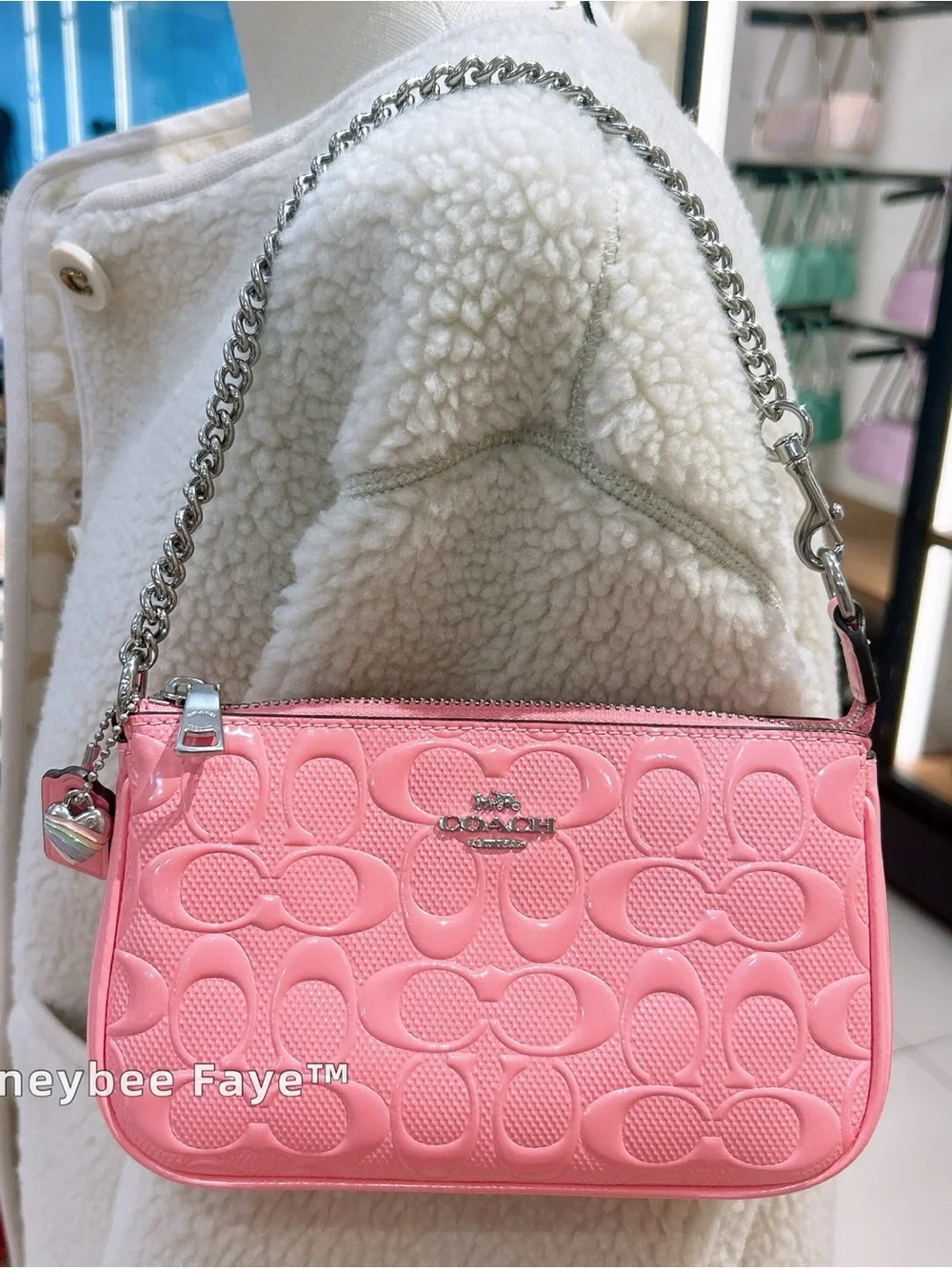 NWT Coach Nolita 19 In Signature Leather With Heart Charm CCZ27 Silver Pink